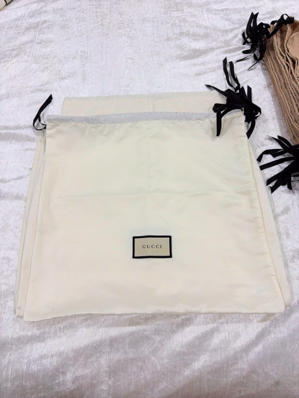 Gucci Cream Drawstring Dust Bag with Black Ties 15X14